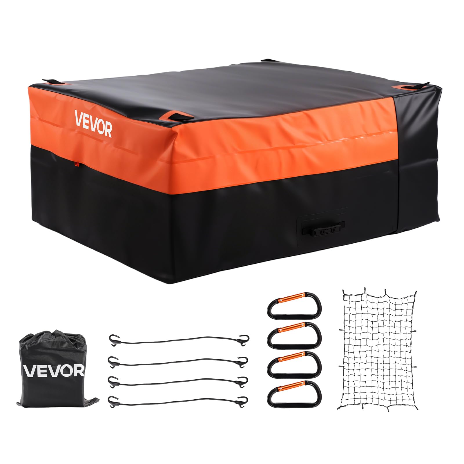 VEVOR Gepäckträgertasche Ladeflächentasche aus wasserdichtes 840D-PVC (0,736 m³), Gepäcktasche zur Aufbewahrung auf der Ladefläche von Lkws mit Ladungsnetz für PKW SUVs Vans Schwarz Orange