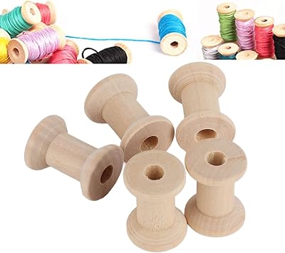 50pcs Unfinished Wooden Spools 29x22mm Small Thread Bobbins Empty Reel Spool for Embroidery Thread, Yarn, Ribbon,Crafts,Sewing