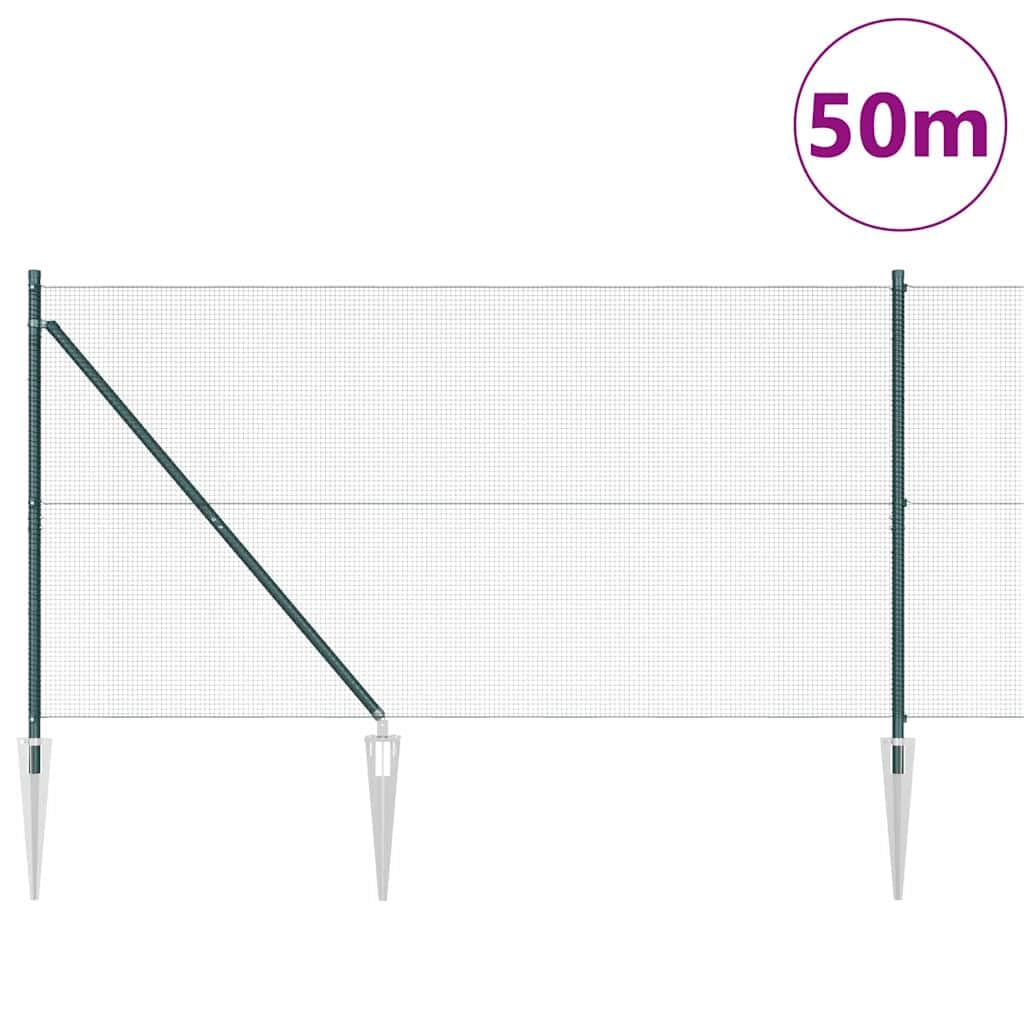 Postes de valla de jardín para jardín, terraza y exterior, valla de alambre verde, 50 x 1,2 m (malla de 12 x 12 mm), acero y PVC