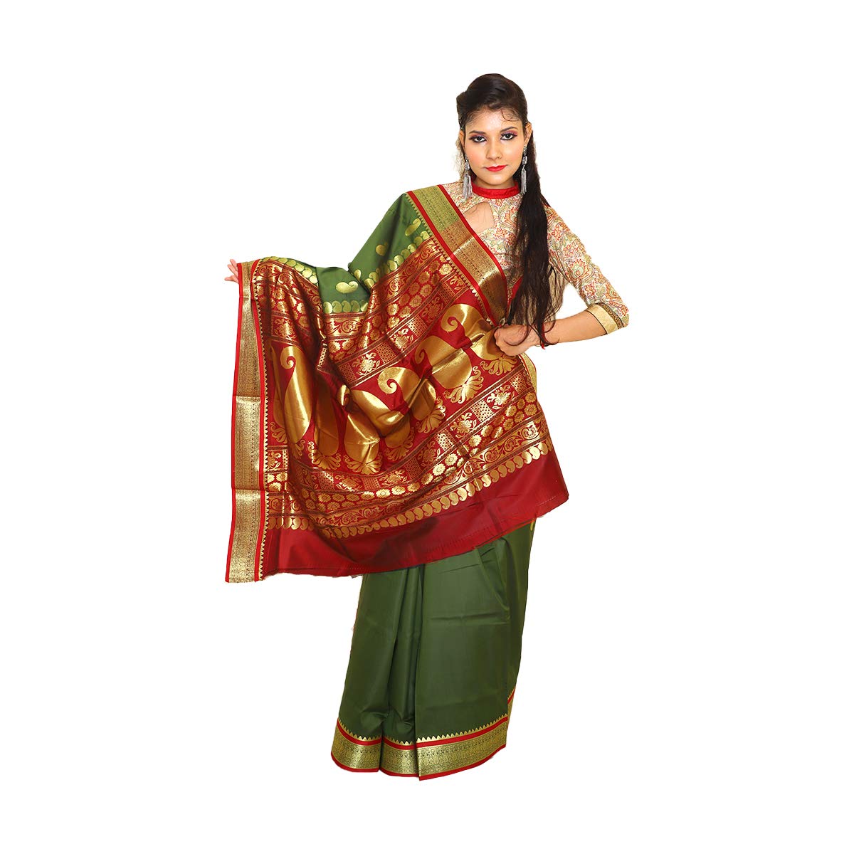 Artisan GloryPremium Kanjivaram Silk Handloom Green Saree With Zari Border