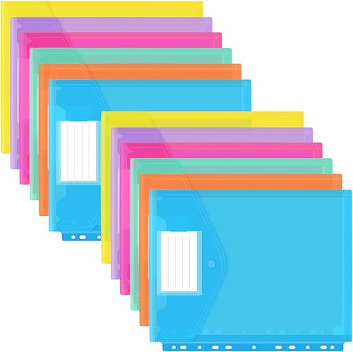 NatureTouch 12 bolsillos para carpeta, carpetas organizadoras transparentes para 3 anillas, tamaño A4carta, sobres de polietileno con cierre a