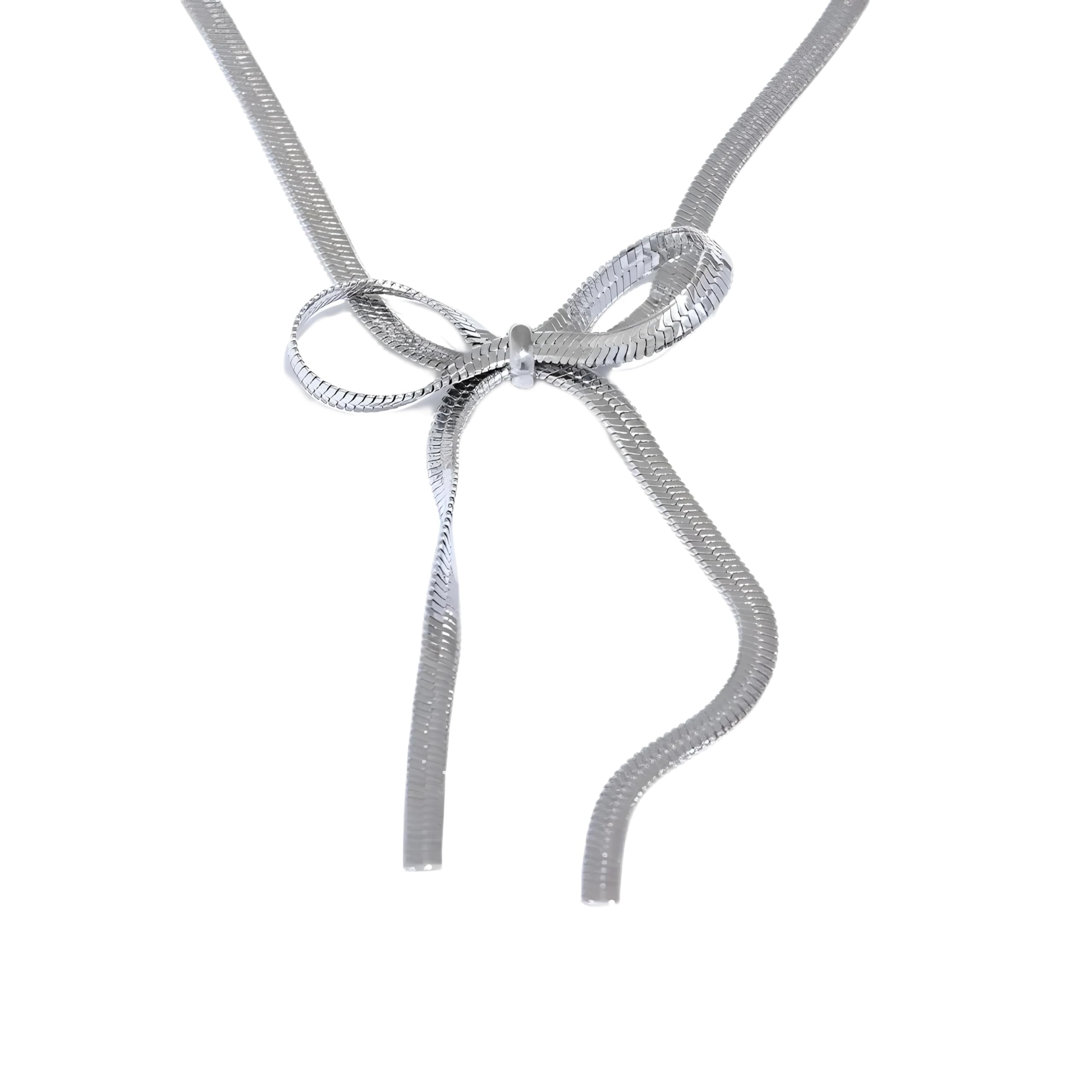 Collar con colgante de cadena de serpiente con lazo de acero inoxidable, joyería chapada en PVD de 18 quilates para mujer-T97