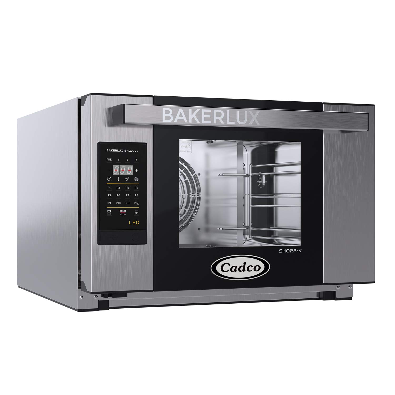 Bakerlux LED Panel Heavy-Duty Countertop Convection Oven with Digital Controls and Humidity by Cadco – Half, 1.6 cubic_feet, Stainless Steel, Model XAFT-03HS-LD