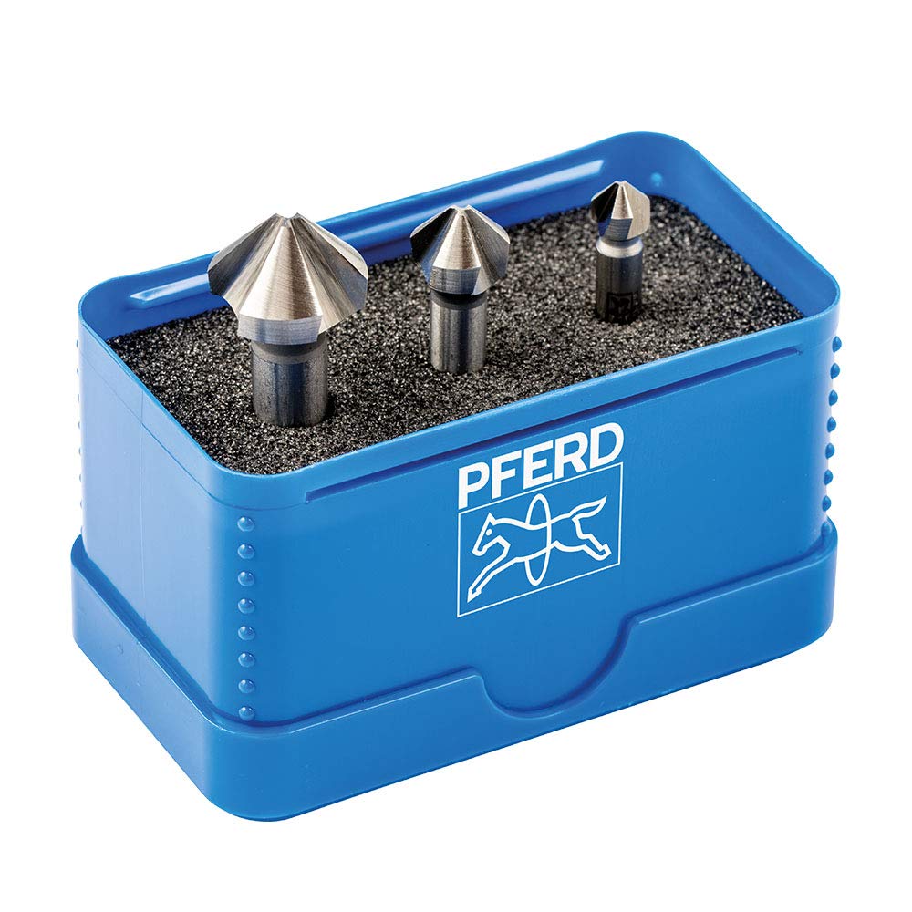 PFERD HSS Cone/Deburring Countersink Set, 3 Pieces, 90°, Diameter 6.3-16.5 mm, DIN 335 C, 25202152 - for Countersinking 90° Screws