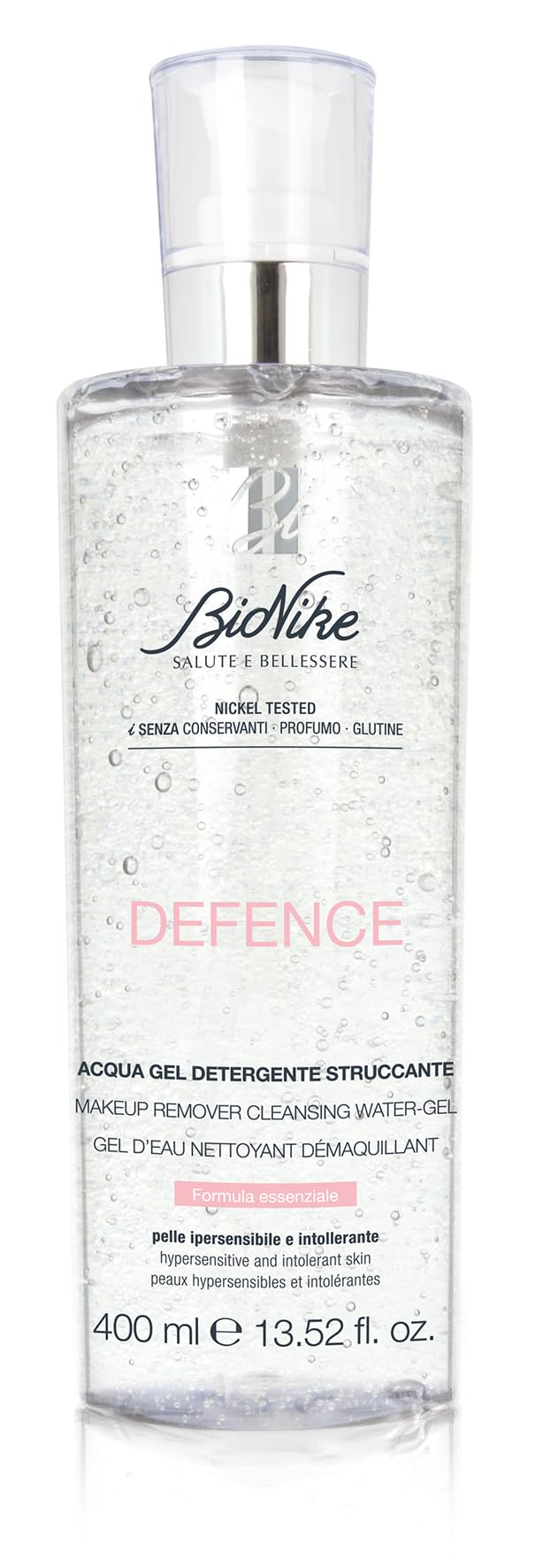 BioNike Defence - Acqua Gel Detergente Struccante, con Pantenolo, per Pelle Delicata e Ipersensibile, Deterge e Strucca la Pelle del Viso e gli Occhi, 400ml