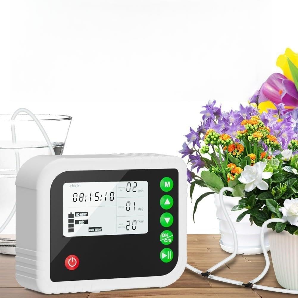 Automatische Bewässerung Zimmerpflanzen Set mit Zeitschaltuhr, Tropfbewässerung System für bis zu 15 Topfpflanzen, Indoor Pflanzenbewässerung Urlaub Selbstbewässerungssystem Wohnung