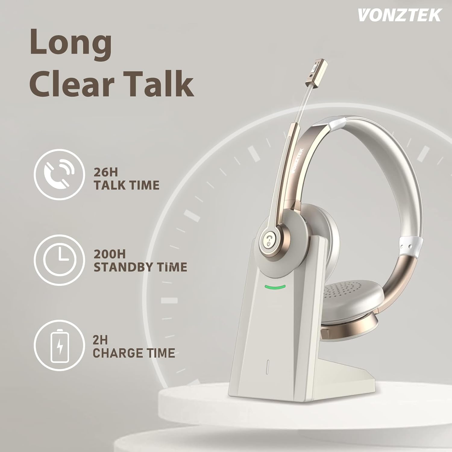 Wireless Headset with Microphone, Bluetooth Headset with Mic AI Noise Canceling & USB Dongle, Wireless Headphones with Mic Mute & Charge Dock for Work PC Computer Phone Office Teams Call