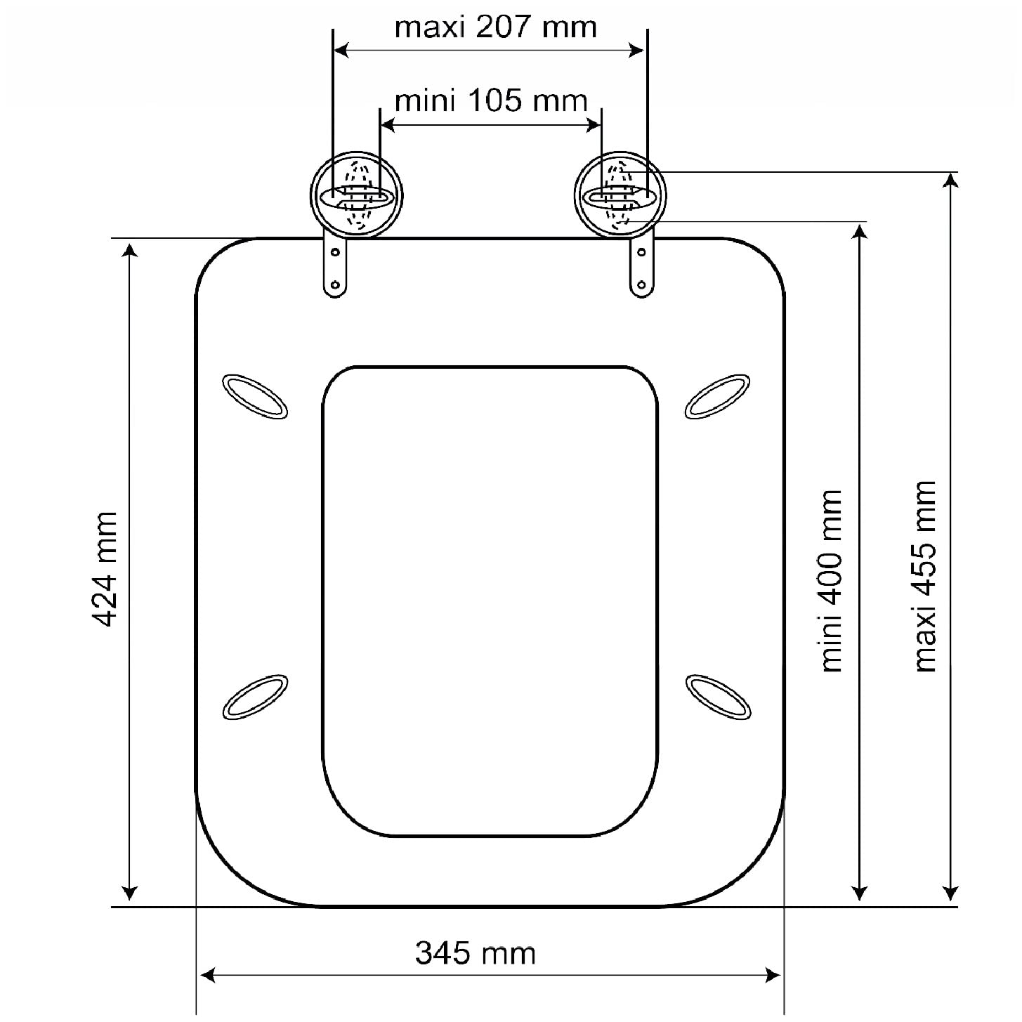 BM 7016 Copriwater Sedile Tavoletta WC Coperchio Toilet Seat Bagno in Legno MDF Bianco Quadrato Rettangolare, Misura Standard Fissaggio dal Basso Cerniere Incluse
