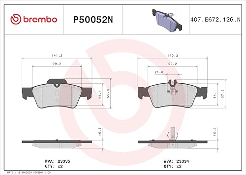 Miniatura 4 de Brembo P50052N Juego de pastillas de freno de disco trasero de cerámica premium para MERCEDES-BENZMERCEDES-BENZ (BBDC) OE# 0064200120