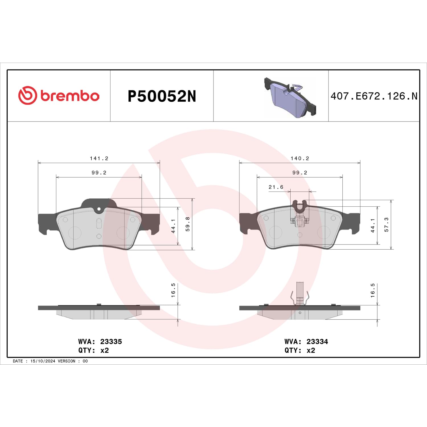 Brembo P50052 N pastiglie freno a disco posteriore