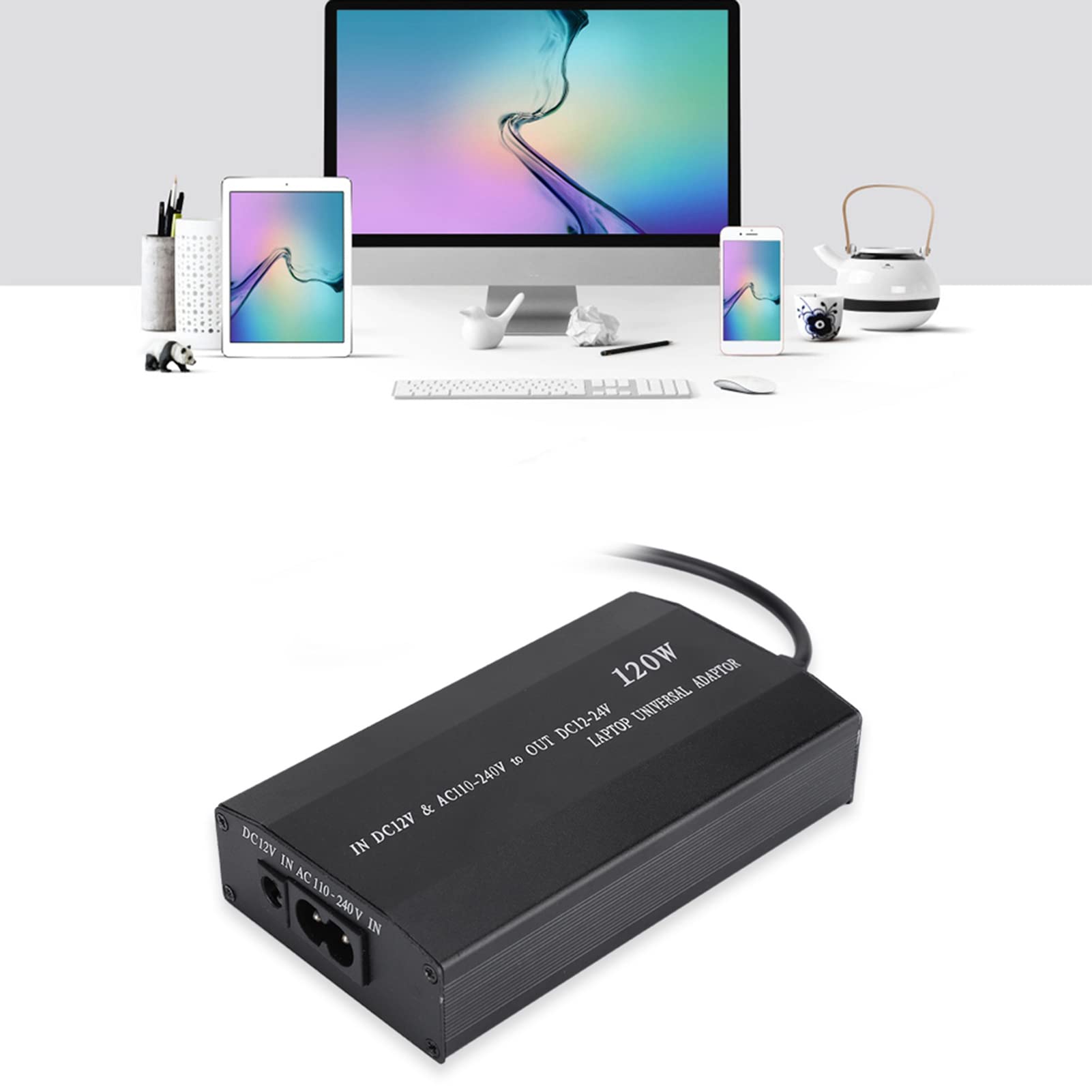 ASHATA Caricatore Universale per Laptop da 120W Adattatore CA,Portatile Alimentatore Caricatore,Alimentatore AC Sostitutivo Portatile con Spina di Ricarica per Auto(EU)
