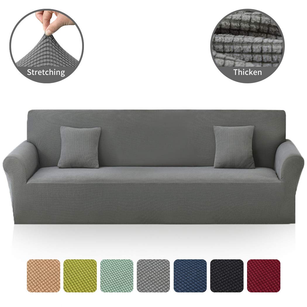 Carvapet Knitted Sofa Cover 3 Seater High Stretch Slipcover for Living Room Furniture Protector with Two Free Pillowcase