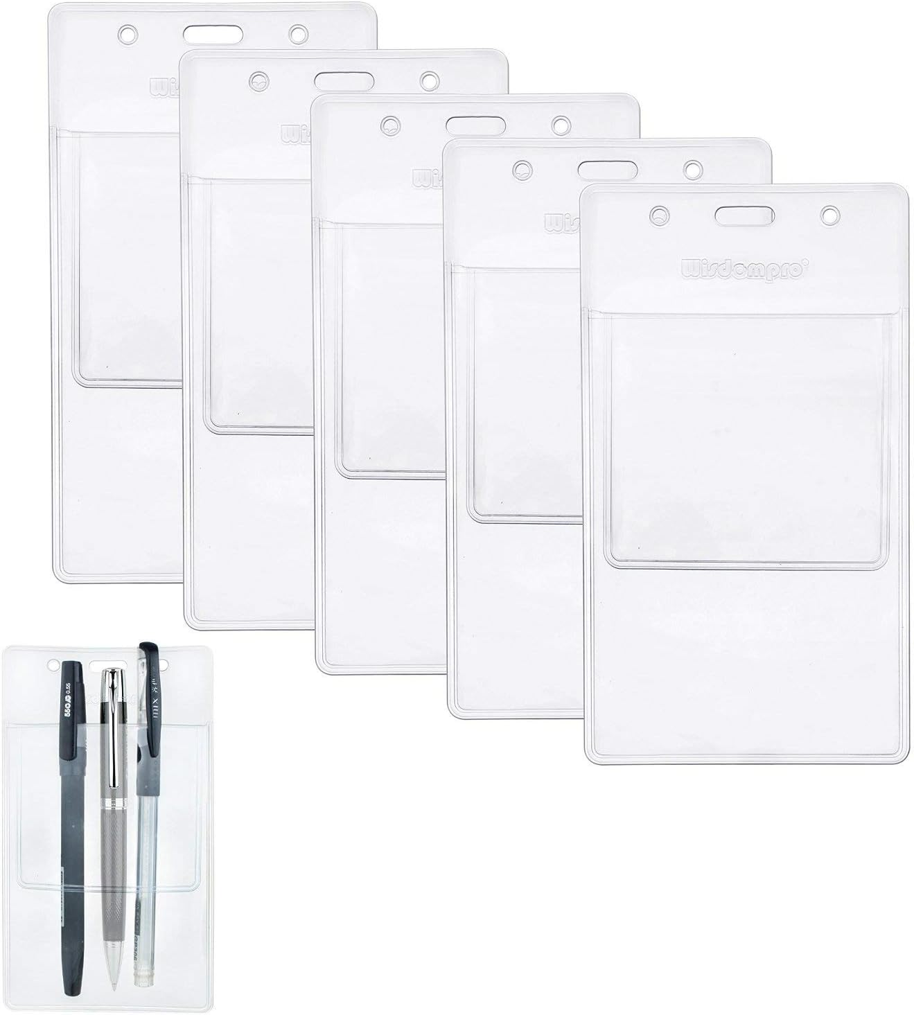 Wisdompro 5 Pack Heavy Duty Pocket Protector for Shirts, Lab Coats, Pants - Multi-Purpose - Holds Pens, Pointers, Cards, and Notes - Clear