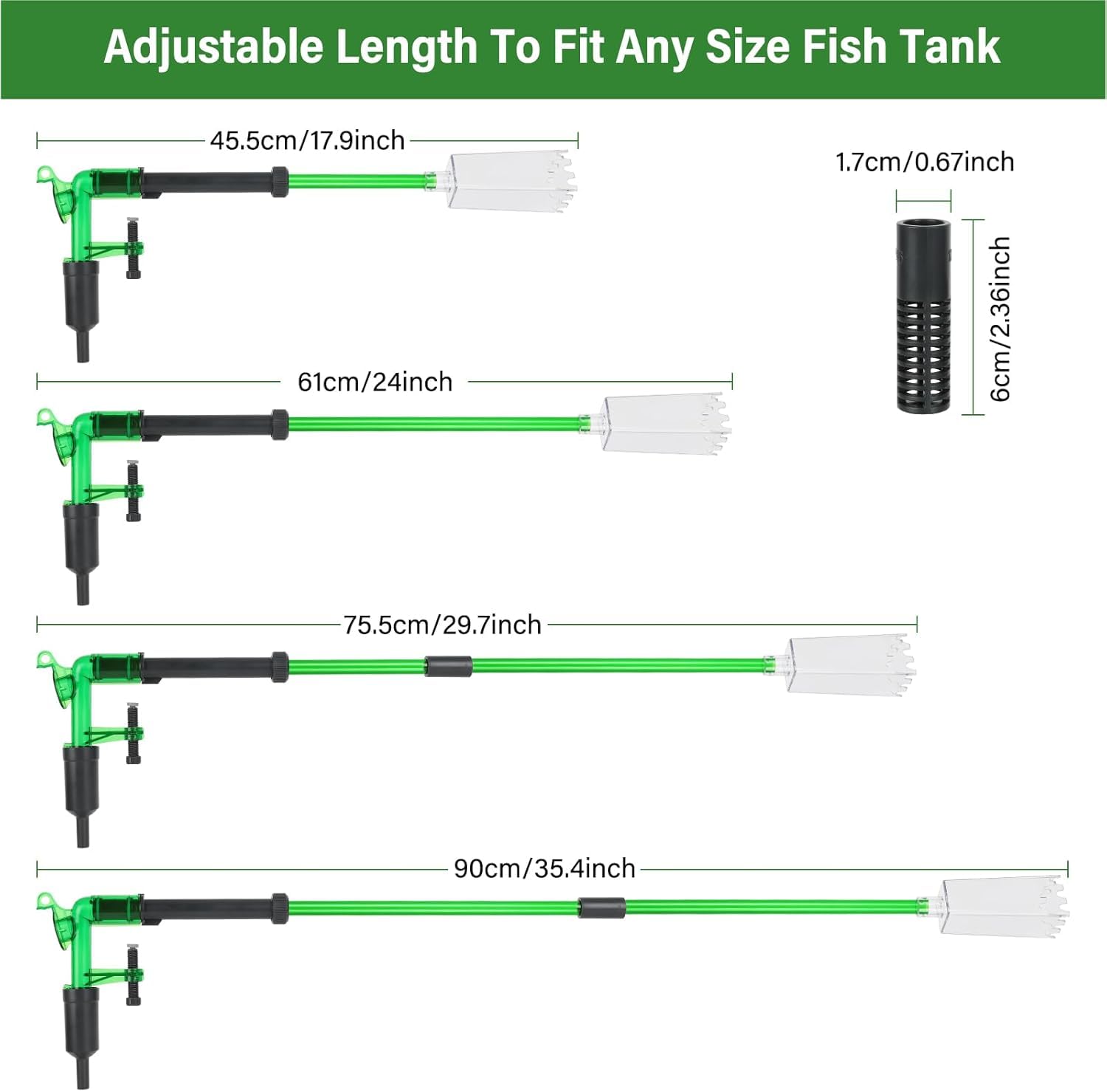 AQQA Siphon nettoyeur de gravier d'aquarium, kit de pompe de siphon 3 en 1 avec longueur extensible et fixe sur l'aquarium, changement manuel d'eau et lavage du sable (AQ113-M)