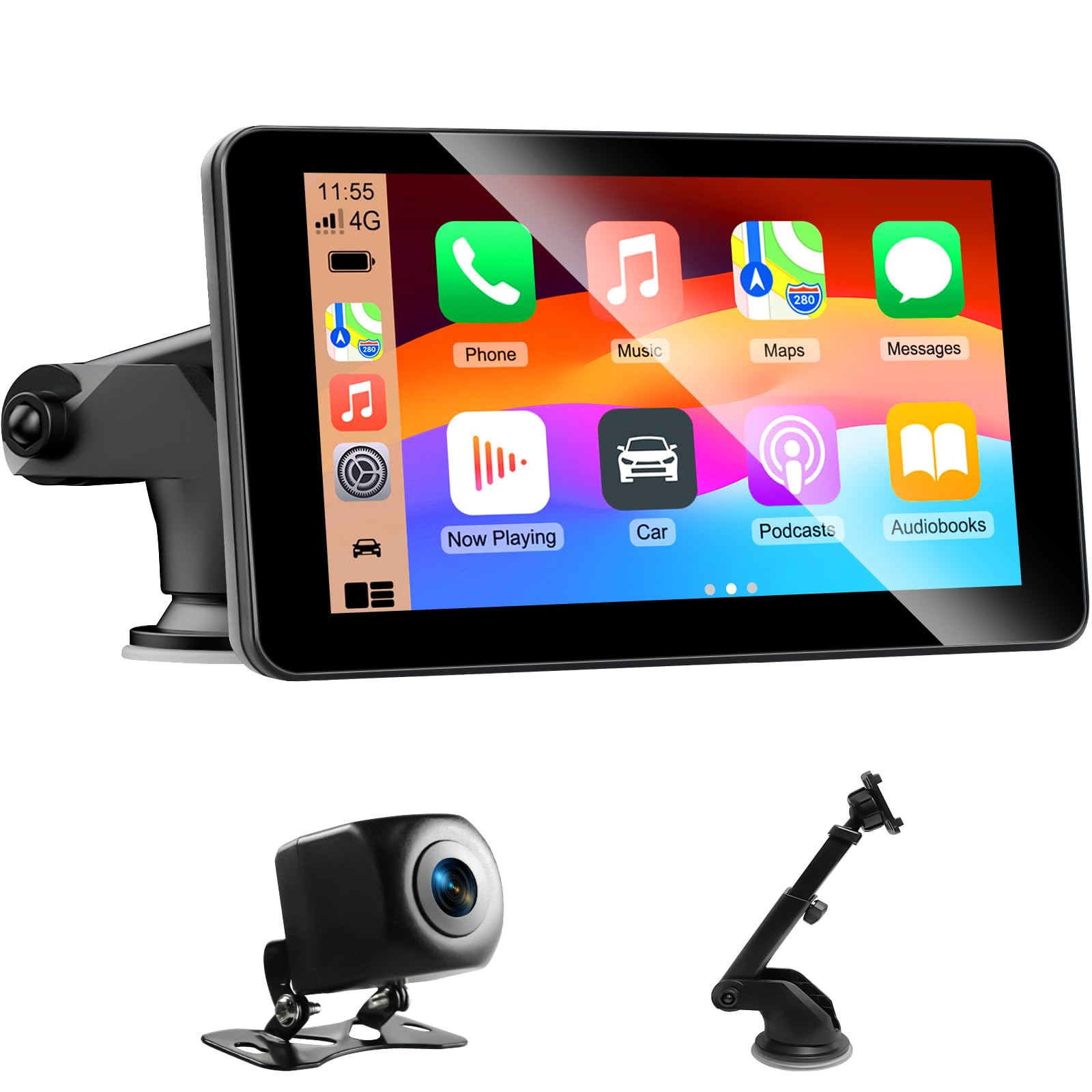 7 Inch Apple Carplay Screen for Car, Wireless Carplay Touchscreen for Apple Car Play and Android Auto with 1080P HD Backup Camera, Bluetooth, FM, AUX, Voice Control, Mirror Link, GPS Navigation