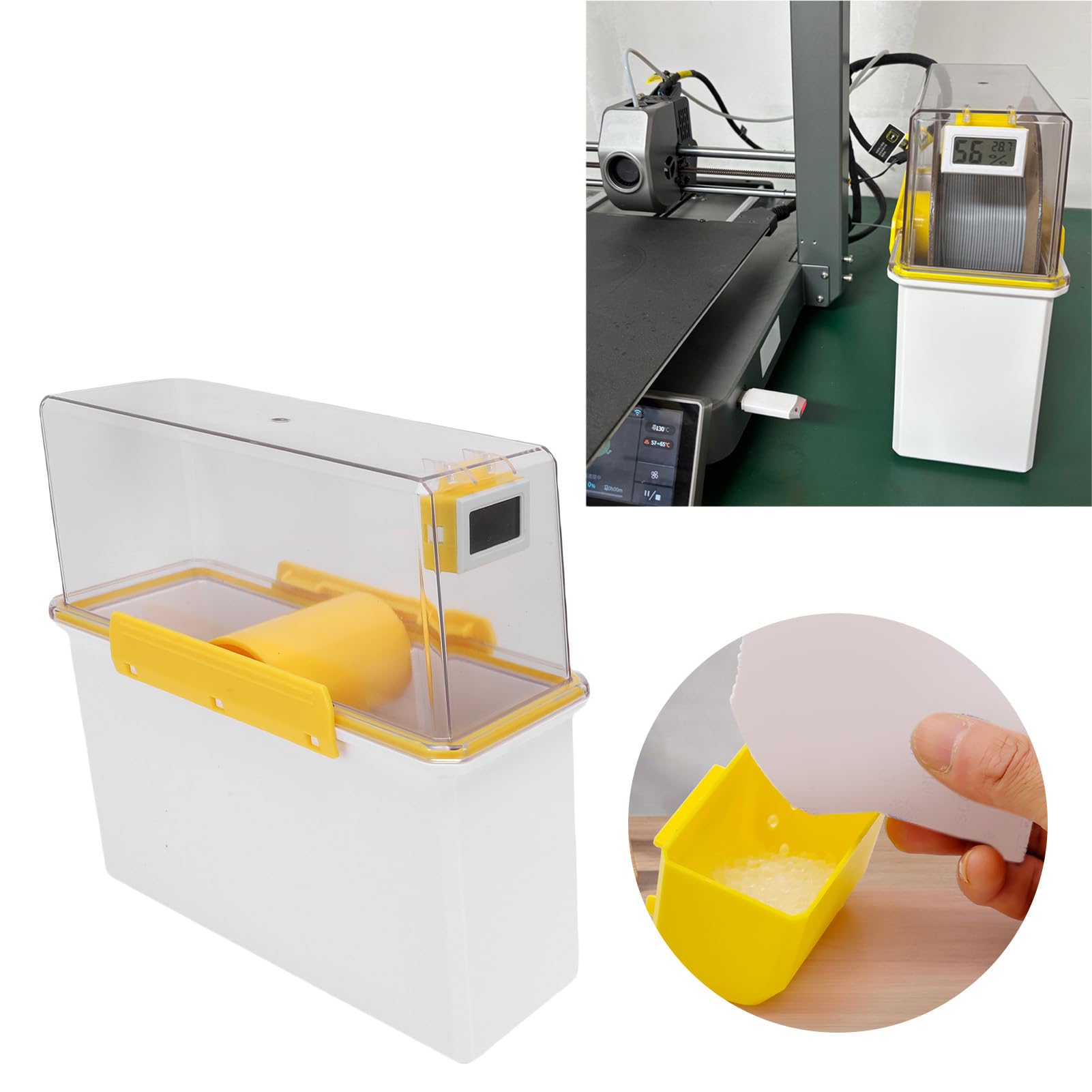 Caja secadora de filamentos Contenedor de almacenamiento de filamentos de impresión 3D con portacarretes Medidor de temperatura y humedad para almacenamiento de sellado de