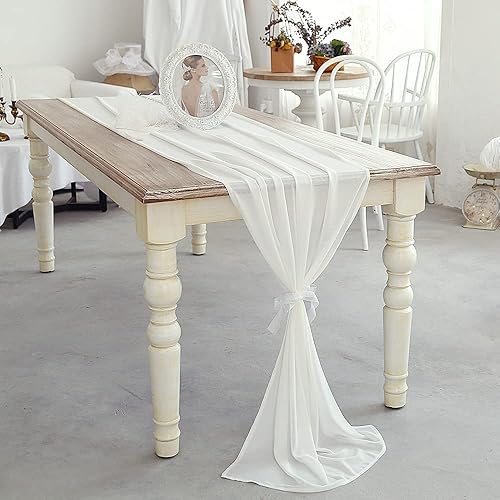 Miniatura 7 de SHERWAY Camino de mesa de boda de gasa blanca de 27 x 216 pulgadas, extra largo de 18 pies, mantel blanco para mesa, decoración rústica de boda,