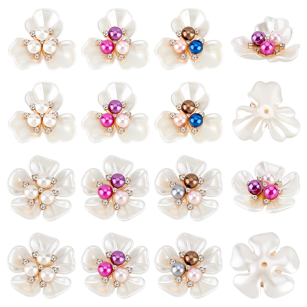 Botones de perlas y diamantes de imitación planos para joyería y manualidades, 24 piezas
