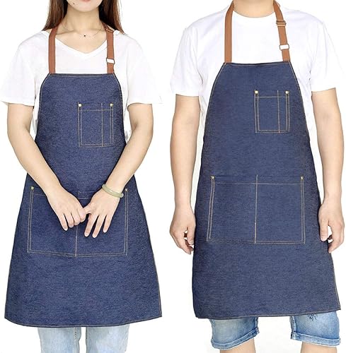 Miniatura 7 de Denim Apron with Adjustable Unisex Multi-Pockets for Kitchen Crafting Cooking