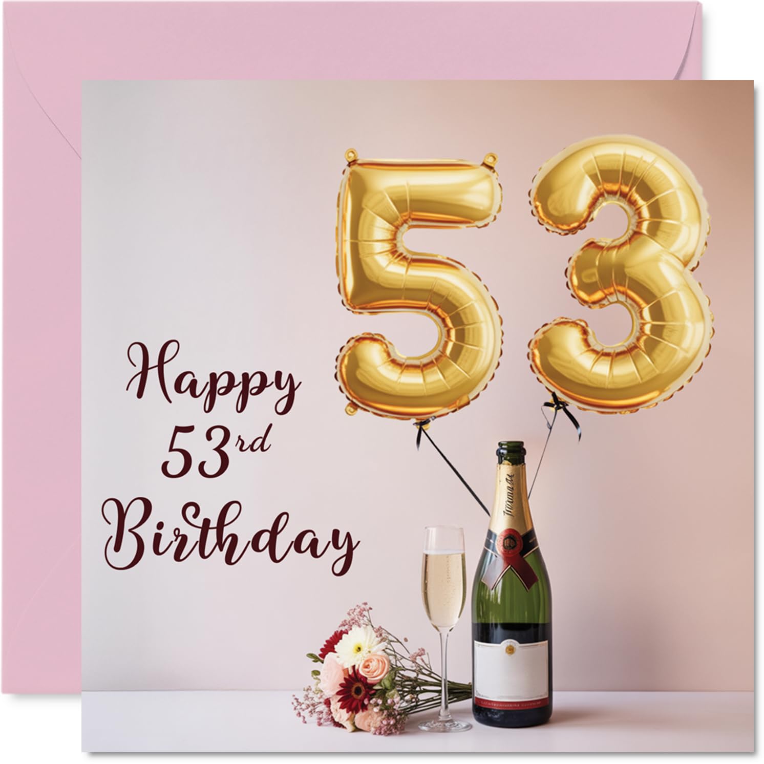 53rd Birthday Cards for Women Men - Balloons & A Bottle of Bubbly - Happy Birthday Card for 53 Year Old Woman Man Colleague Dad Nan Nanny, 145mm Bday Greeting Cards