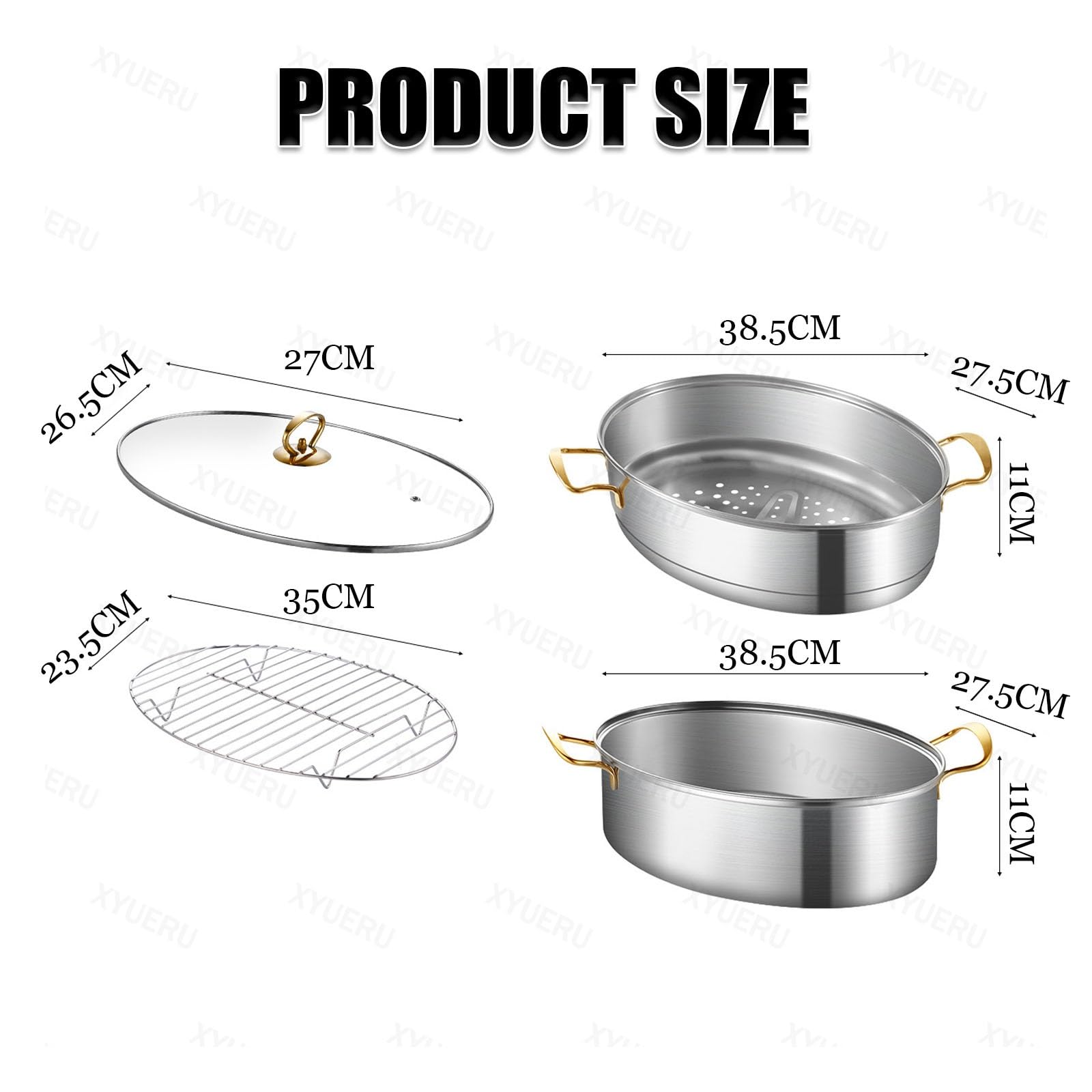 Pentola per pesce a vapore, in acciaio inox, a 2 livelli, design ovale per cuocere a vapore frutti di mare, include una teglia per gamberetti e granchi