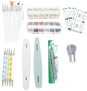 Caneta de pontilhamento de unhas, lixa de pincel de arte de unhas, pinças, conjunto de ferramentas de manicure, caneta de pontilhamento de unhas decoração de strass para salão de unhas