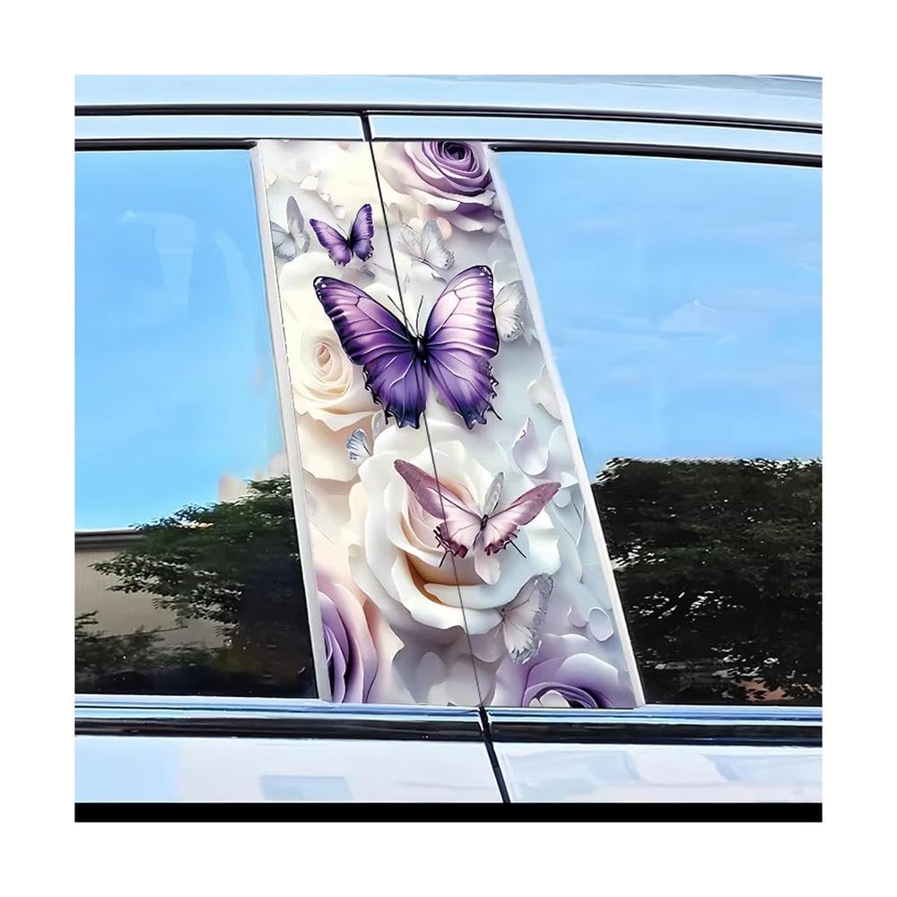Bertdcx One Color Car Adhesive Waterproof Vinyl B Post Protective Butterflies And Roses Stickers Auto Parts