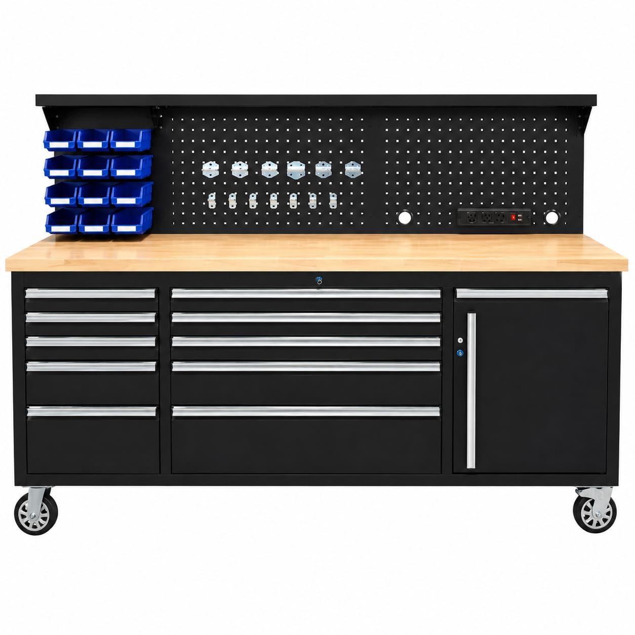 RESSER Stół Warsztatowy Wózek Narzędziowy Szafka Kuwety 215cm XXL LED Listwa 230V