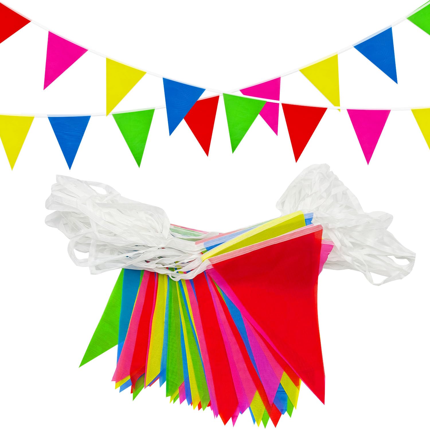 10M 20pcs Bunting Banner Party Decoration, Reusable Waterproof Triangle Flags Bunting, Supply for Birthday Party Indoor Outdoor Wedding Festival Decorations