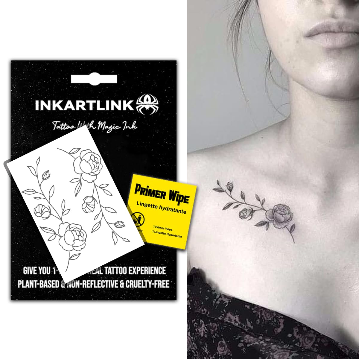 INKARTLINK Semi Permanent Tattoo, Party Tattoo, Beautiful and Realistic Design, Fun Tattoo Experience, Cruelty-free, Non-reflective, Waterproof (Flower 16)