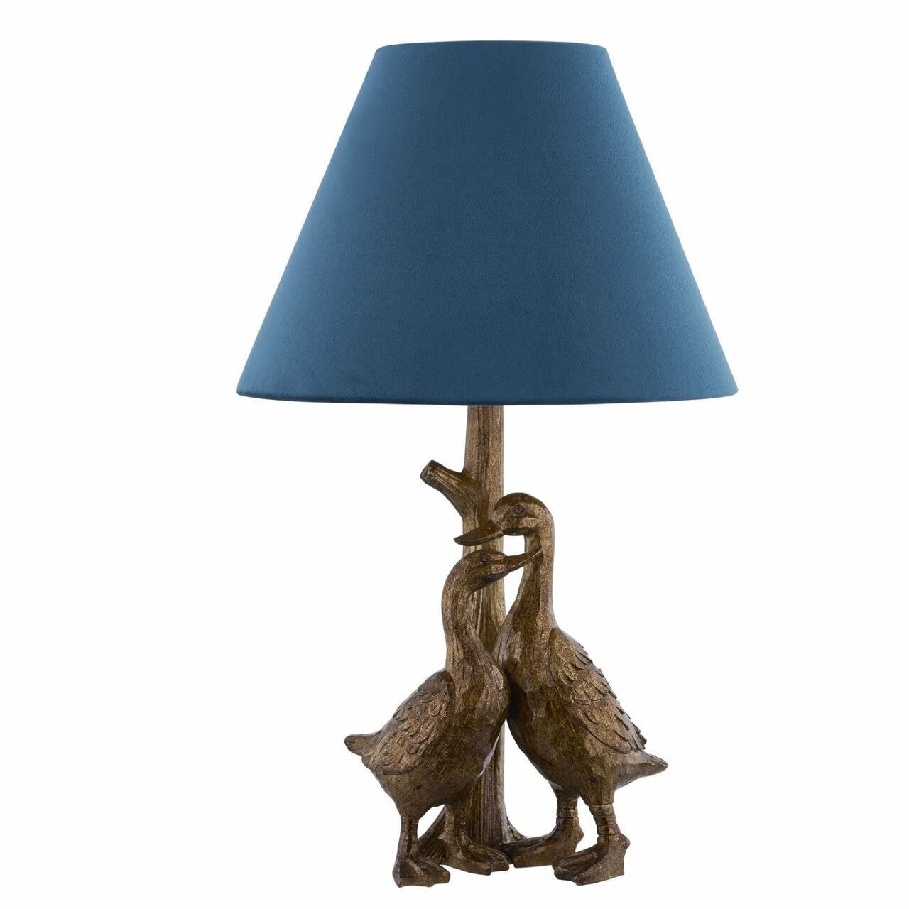 Hill Interiors Gold Pair of Ducks Table Lamps with Velvet Shade, Mixed