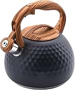Tea Kettle Stovetop, 3.2 Qt Stainless Steel Whistling Kettle for Stove Top, Food Grade Teapot with Wood Pattern Handle for Coffee, Milk etc, Gas Electric Applicable (Black)