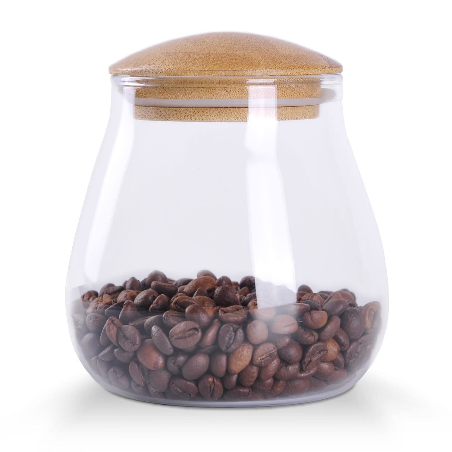 WHJY 26oz Clear Glass Storage Canister Holder with Airtight Bamboo Lid, Small Cute Modern Round Decorative Container Jar for Coffee, Spice, Candy, Salt, Cookie, Condiment, Pepper, Sugar