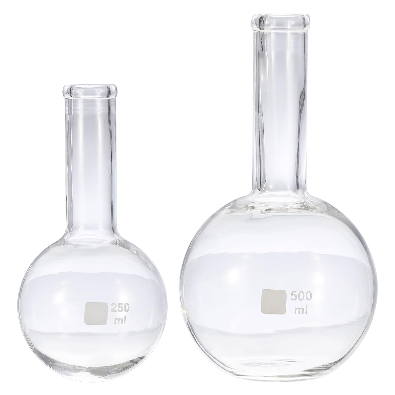 PATIKIL 250ml, 500ml Matraccio Da Ebollizione, 2Pack 3.3 Vetro Borosilicato Matraccio Monocollo Fondo Piatto Con Giunto Esterno Standard Conico 24/40 Per Laboratorio, Trasparente