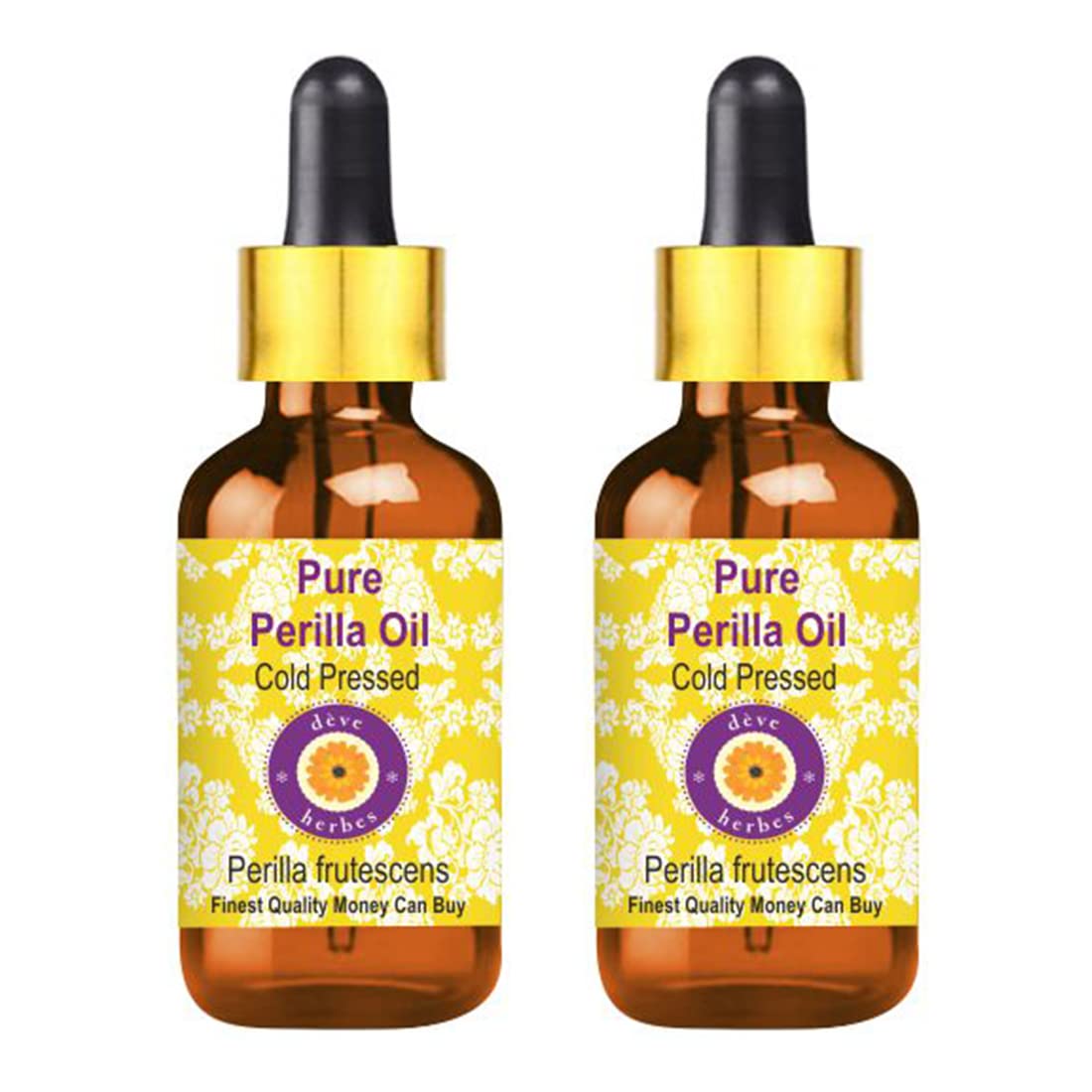Deve Herbes Olio di perilla puro (Perilla frutescens), non appiccicoso, non grasso, per pelle, capelli, massaggi e fai da te, 100 ml x 2 con contagocce in vetro