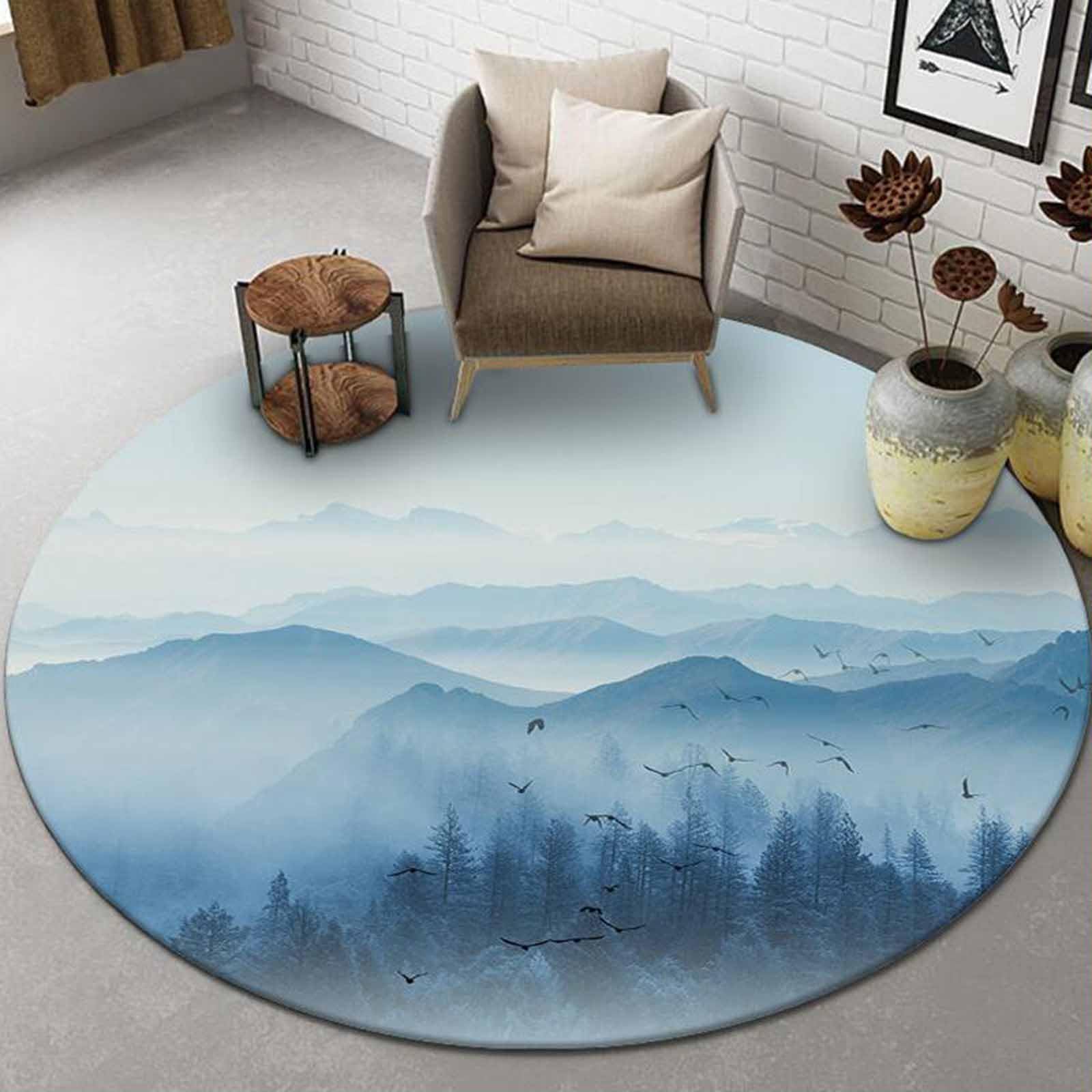 Tapis de Couloir Oriental pour Salon Cercle Bleu Gris 60cm 80cm 100cm 120cm 140cm 160cm 180cm 200cm Tapis Extra Large Salle Manger Chambre à Coucher