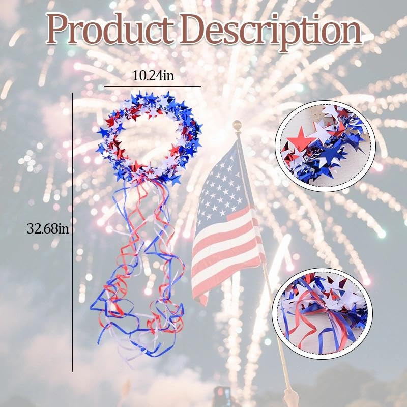 4th of July Headband for Women Girls Red White and Blue Wreath Star Hair Accessories Independence Day Tinsel Hairband Foil Tinsel Crown Headband Patriotic Star Headdress Memorial Day Party Supplies image 4