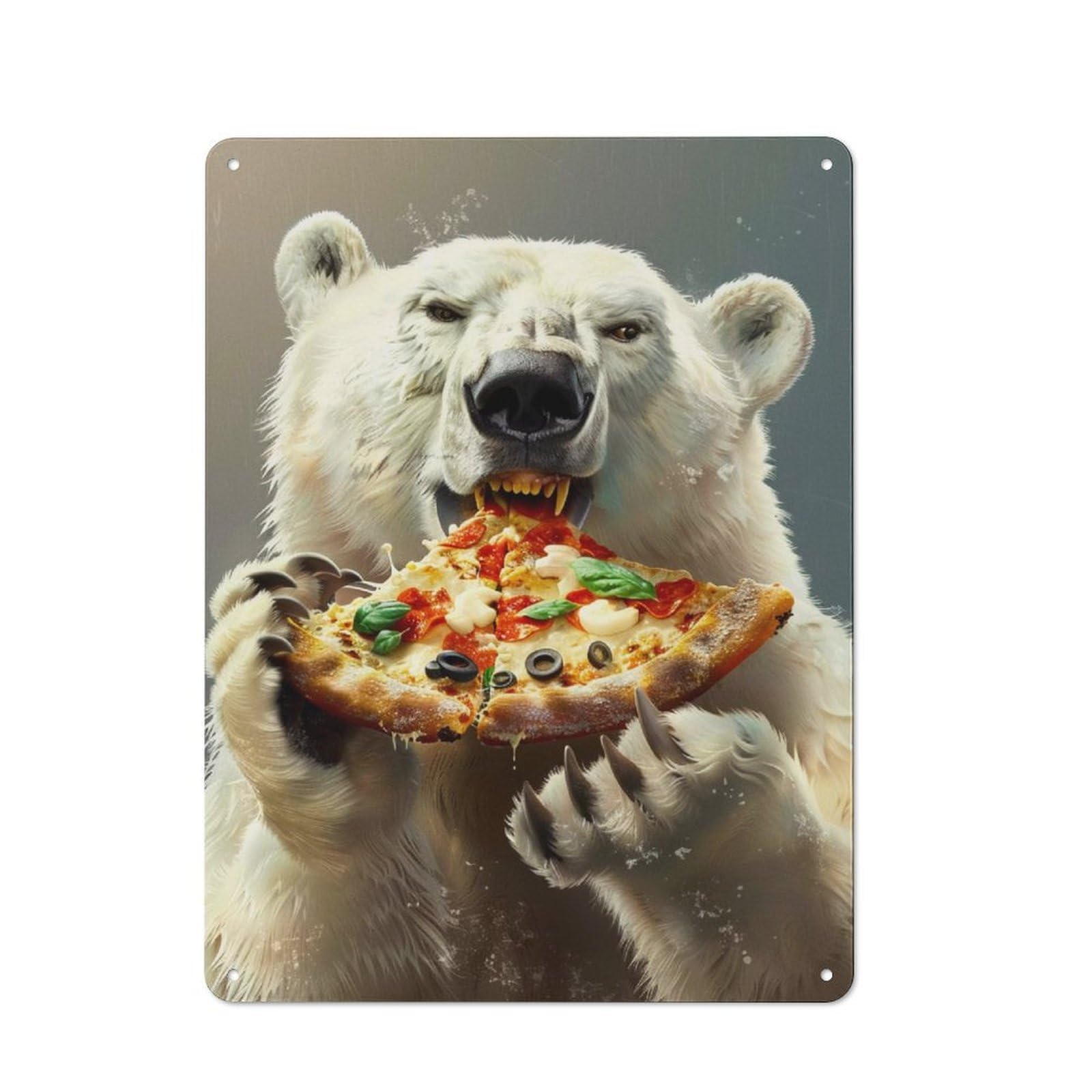 Junmoney Polar Bear Pizza Nostalgic Decorative Tin Sign 40X30cm, Vintage Wall Decor For Lounge, Study, Pub Or Wall Gallery