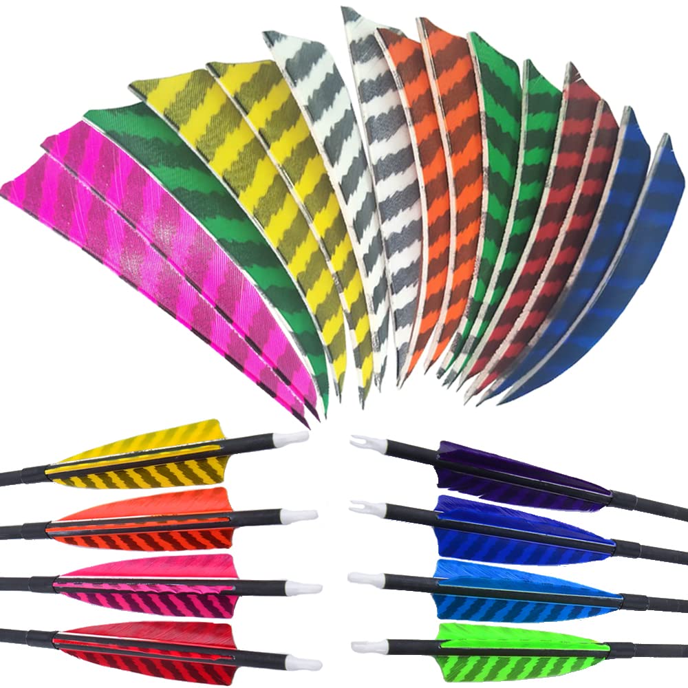 wolfman Tiro con Arco 4 Pulgadas Plumas de Flecha Plumas de Pavo Naturales Fletching Alas Derechas Paletas De Rayas para DIY Accesorios de Flecha de Caza 50 Uds