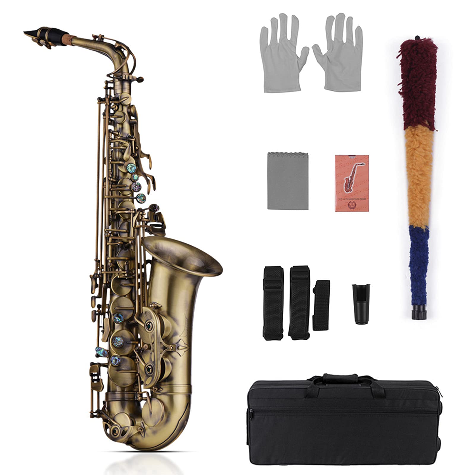 Jeffergarden Kit per Studenti Principianti di Sassofono Contralto, Strumento a Fiato in Ottone con Custodia Imbottita, Ideale per gli Appassionati di Musica Jazz e Classica