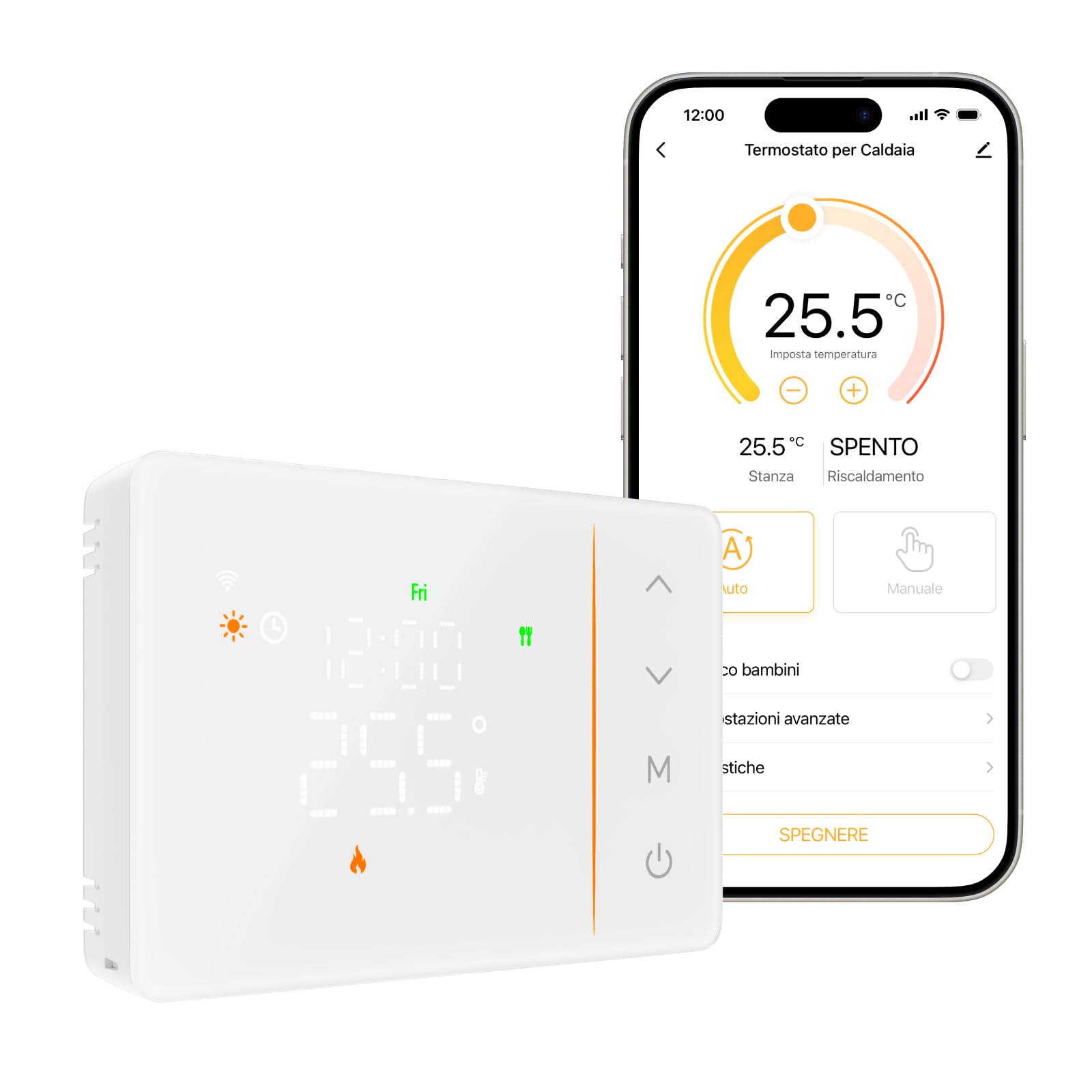 Cronotermostato WiFi a batería para caldera de gas, termostato inteligente caja 502/503, programación 7 días en 6 niveles, contacto NO/NC, Alexa/Google Assistant, App Tuya, 2,4 GHz, blanco