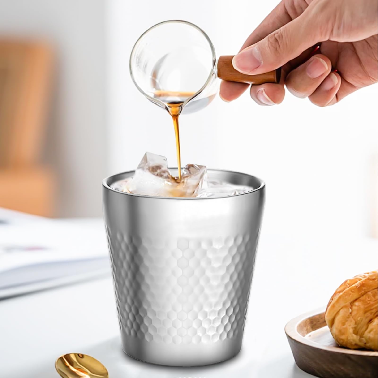 5 bicchieri in acciaio inox, 300 ml, a doppia parete, impilabili, isolati, in metallo, senza manico, infrangibili, resistenti al calore, lavabili in lavastoviglie, per succo di birra, acqua (5)