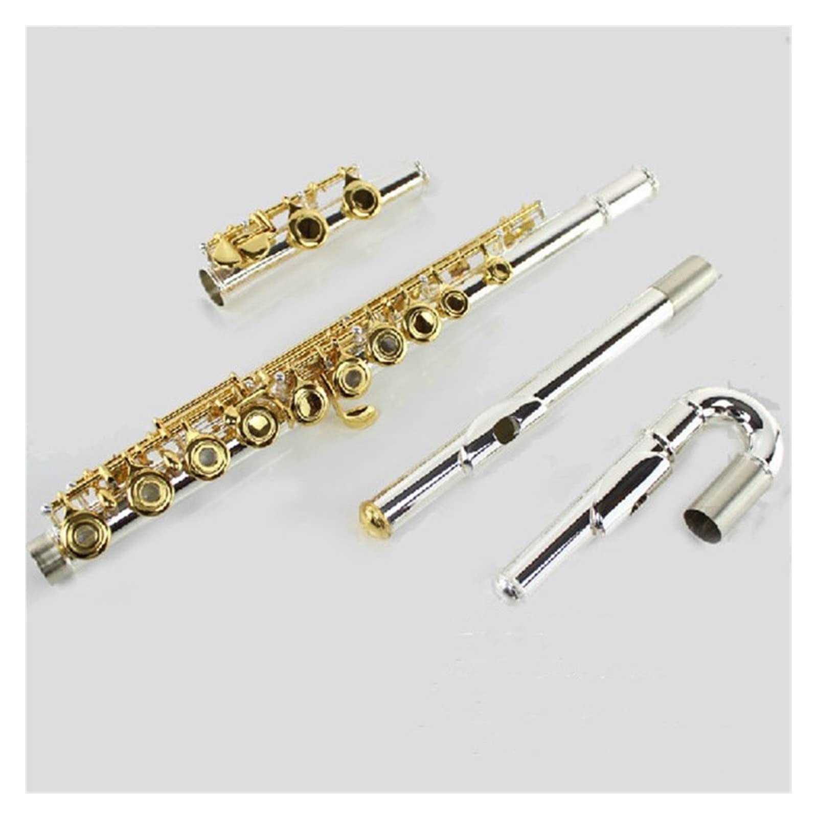 Coude 16 Trous Open-Hole C Key Flûte Instrument Corps en Argent Plaqué Or Kit Flûte traversière
