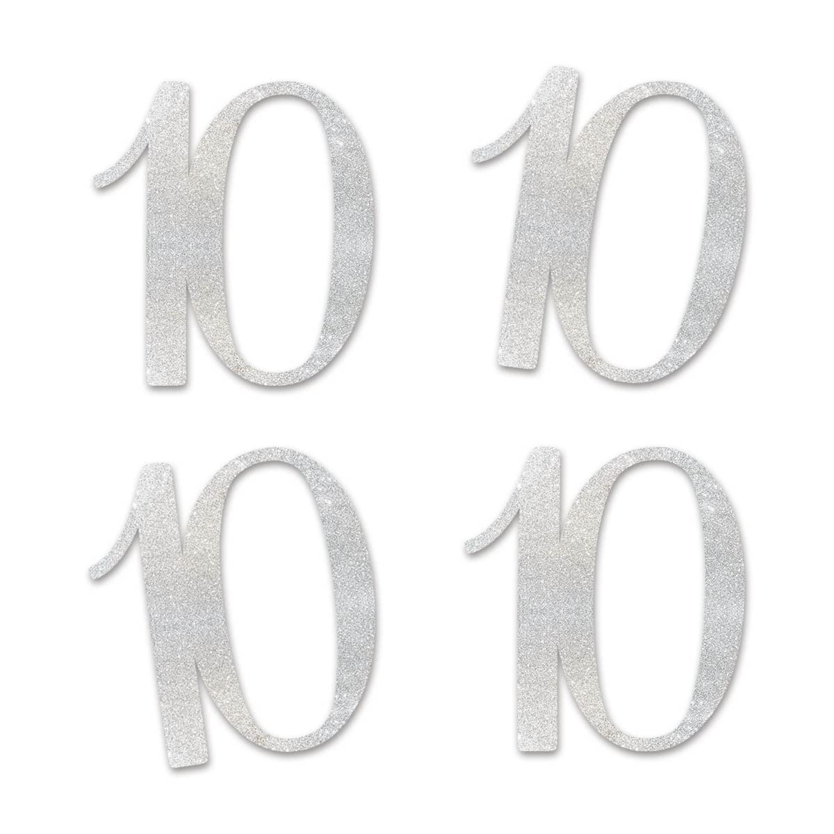MAGJUCHE Silver Glitter 10 Cut-Out Numbers, 10th Birthday Party Anniversary Decorations DIY Essentials