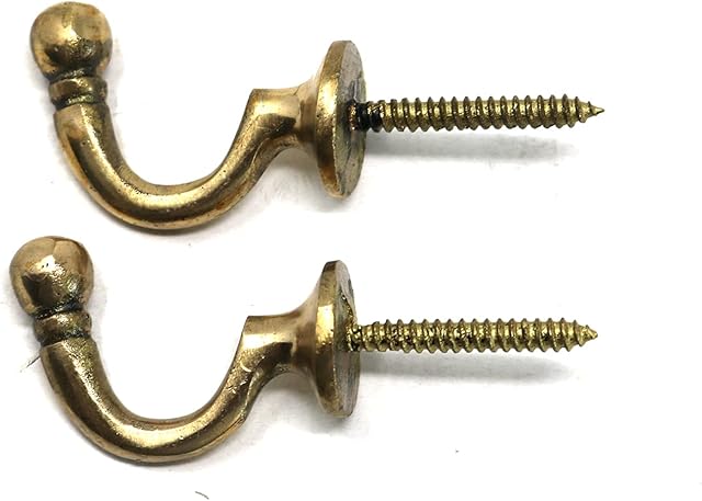 fiXte Ball End Curtain Tie Backs Screw in Hooks Available in Black, Brass, Chrome and Satin Chrome Finishes 40mm - Pack of 2 (Brass)