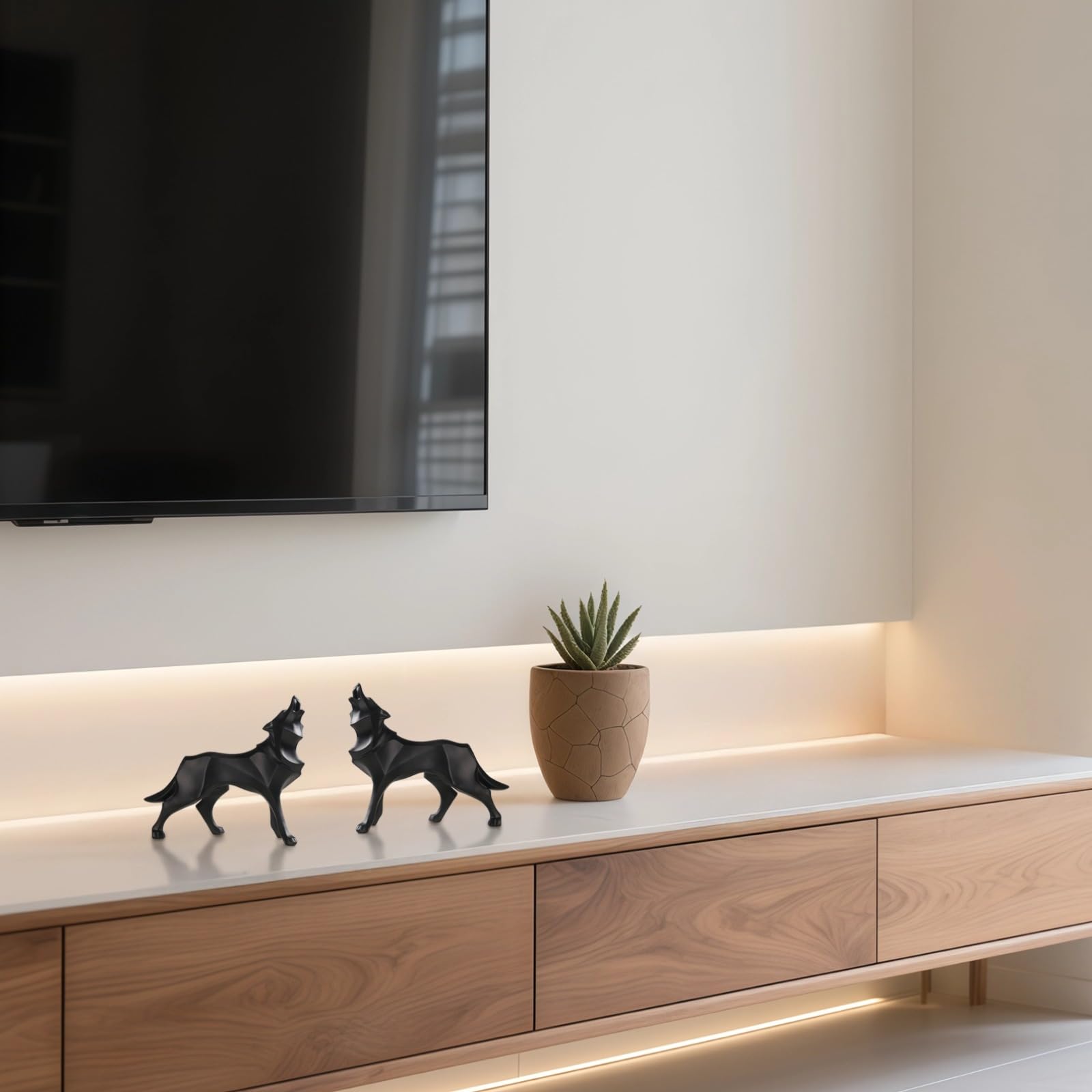 Estatua geométrica de lobo, escultura abstracta nórdica de lobo, 8.7 pulgadas, figura de animal de polirresina con acento negro, decoración moderna del hogar, adorno de mesa, regalo para los amantes