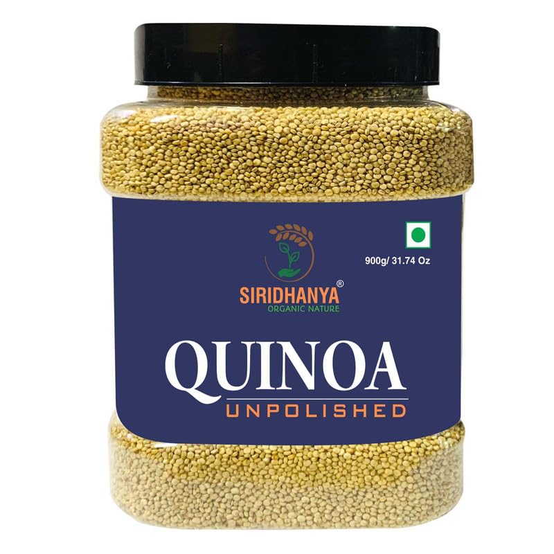 Image of Siridhanya Unpolished Quinoa Whole Grain, 900g, Pack of 1 | Gluten Free, Rich in Protein, High in Iron & Fiber, Naturally Grown from Andhra Pradesh, Including Jar