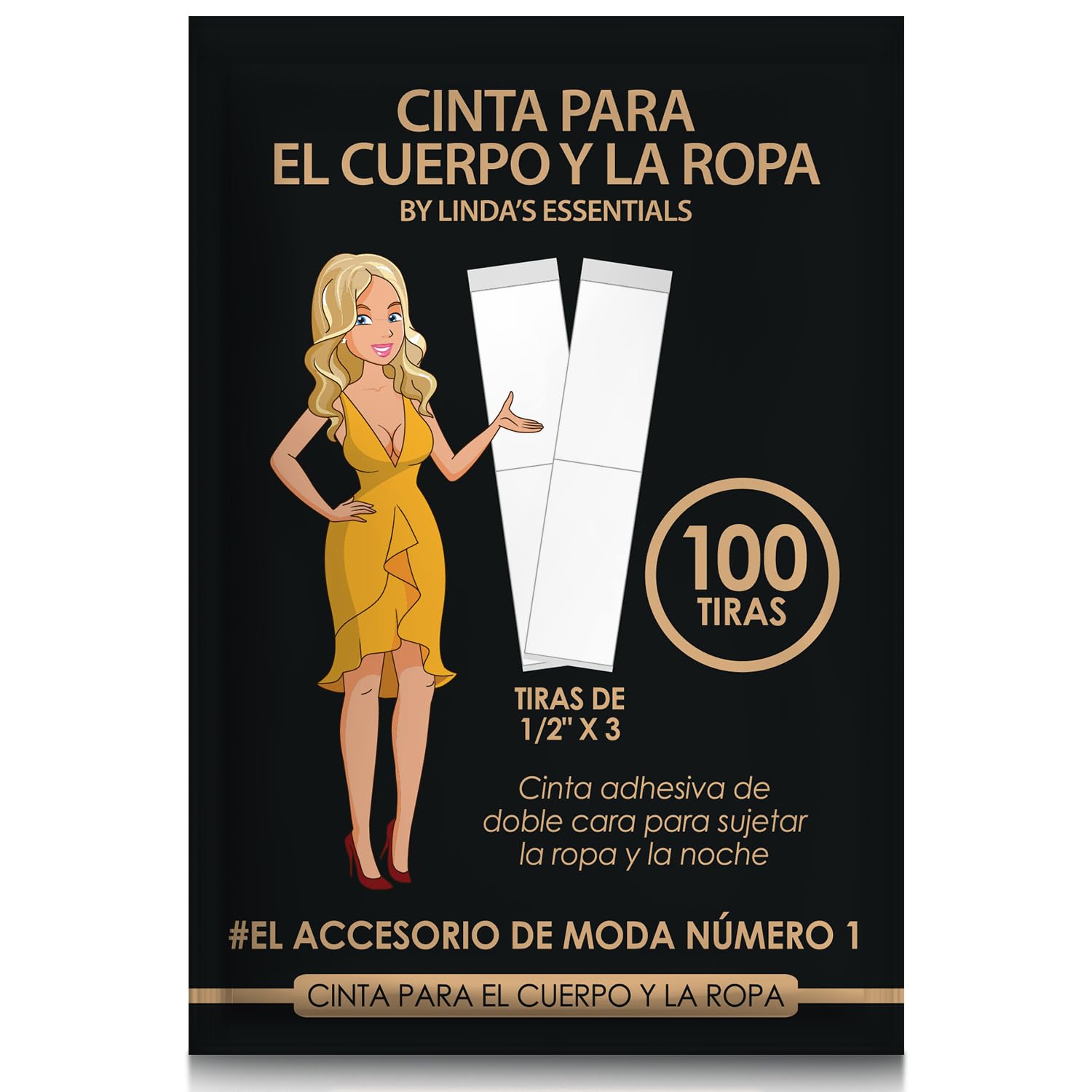 Cinta Doble Cara Ropa y Piel Invisible (100 Cintas) Adhesivo Natural Extrafuerte y Resistente al Sudor - Hipoalergénica - Sin Daños en Piel y Ropa Sin Residuos Body Tape y Boob Tape