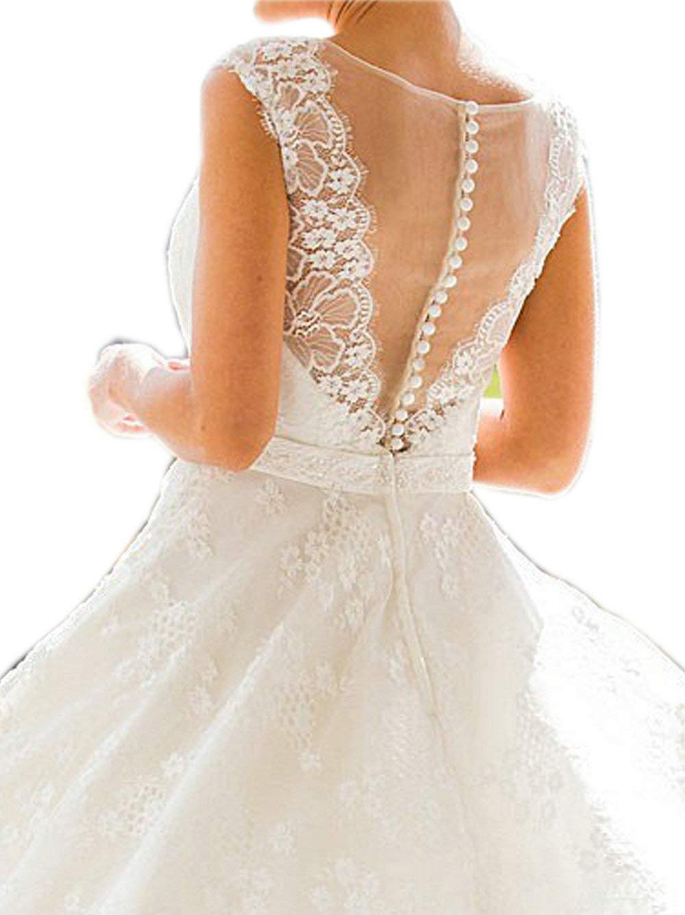 RONGLONG Abito da Sposa Principessa Moda da Sposa Pizzo Lunghezza del Polpaccio, Bianco Avorio, 32