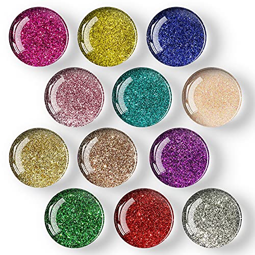 12Pcs Glass Strong Magnetic Fridge Sticker Refrigerator Magnet - Round Glass Fridge Decoration, Office Whiteboard Magnet, Cabinet Magnet, Dishwasher Magnet, Cabinet Cute Locker Magnet (Shiny2)